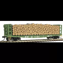 42' Pulpwood Flatcar - Assembled -- Burlington Northern #611300 (green, white, yellow)