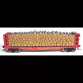 42' Pulpwood Flatcar - Assembled -- Delaware & Hudson #8019 (red, yellow)