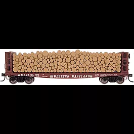 42' Pulpwood Flatcar - Assembled -- Western Maryland #402 (Boxcar Red, white)