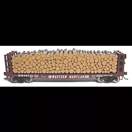 42' Pulpwood Flatcar - Assembled -- Western Maryland #405 (Boxcar Red, white)