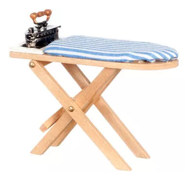 AZTEC - Wooden Ironing Board with Iron - 1 Inch Scale Dollhouse Miniature (G7046)