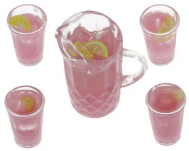 CHRYSNBON - 1 Inch Scale Dollhouse Miniature - Pink Lemonade Set Of Pitcher With 4 Glasses (CB168)