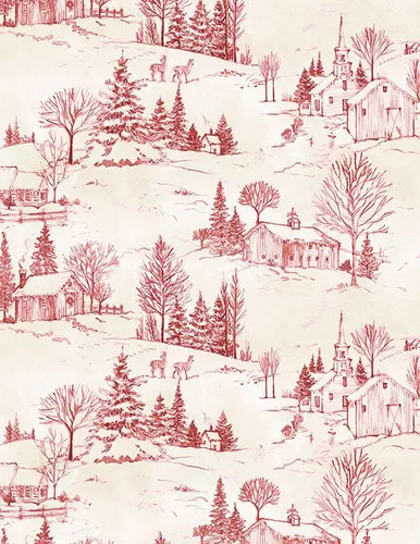 Wilmington Prints - The Jolly North - Scenic Toile, Cream/Red